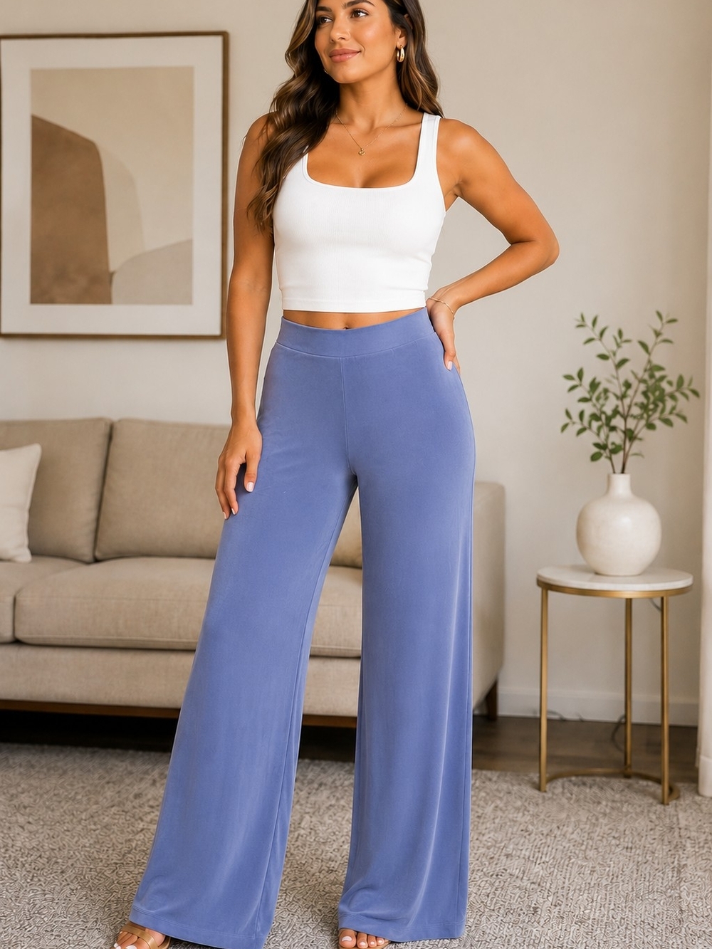 Jasmine Wide-Leg Lounge Pants in Periwinkle